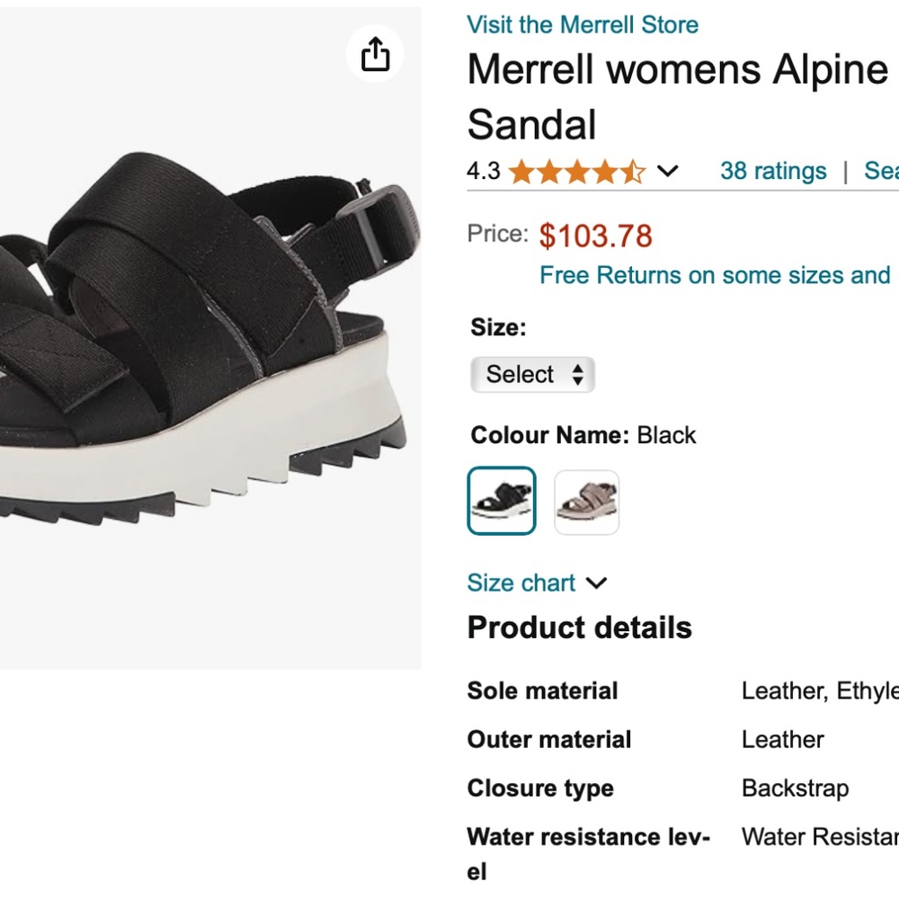 Merrell Alpine Cush Back-Velcro Strap Black/White Rugged Sandal - Picture 10 of 10